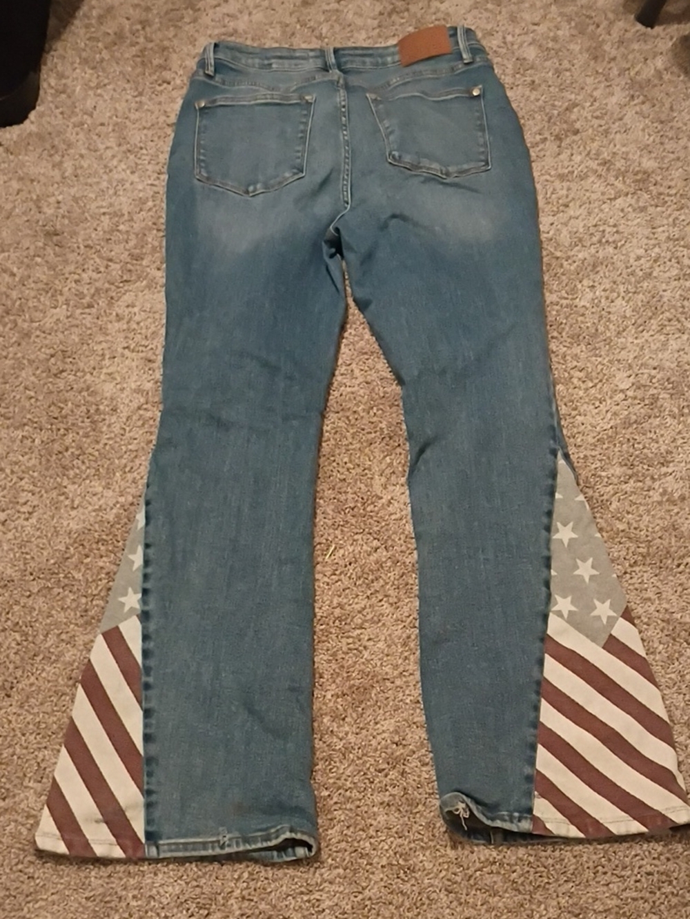 Judy Blue Medium Blue Flare Jeans with Flag Patch Panels